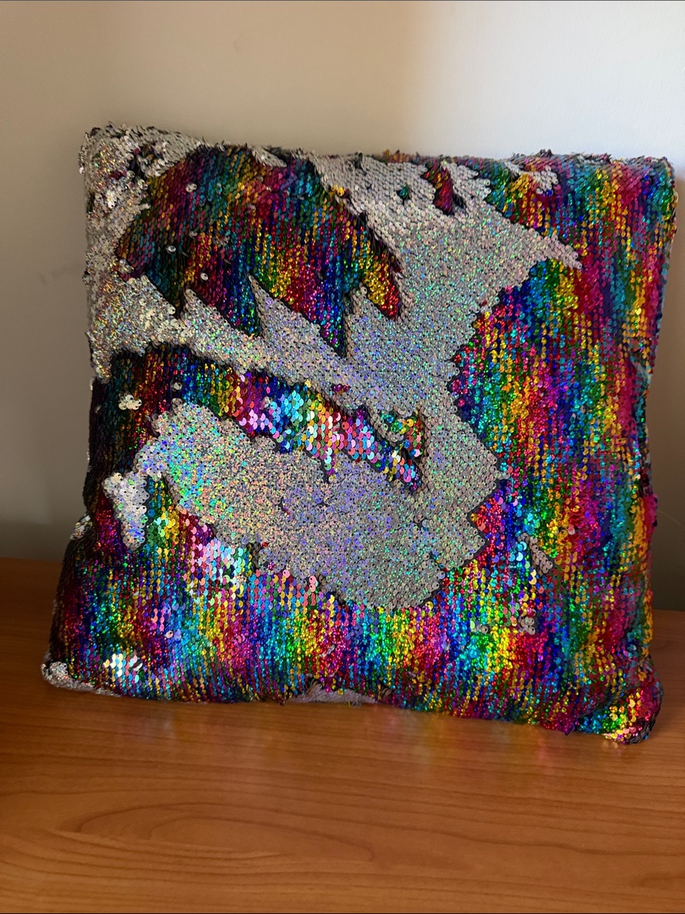 Rainbow Sequin Decorative Pillow. NWT